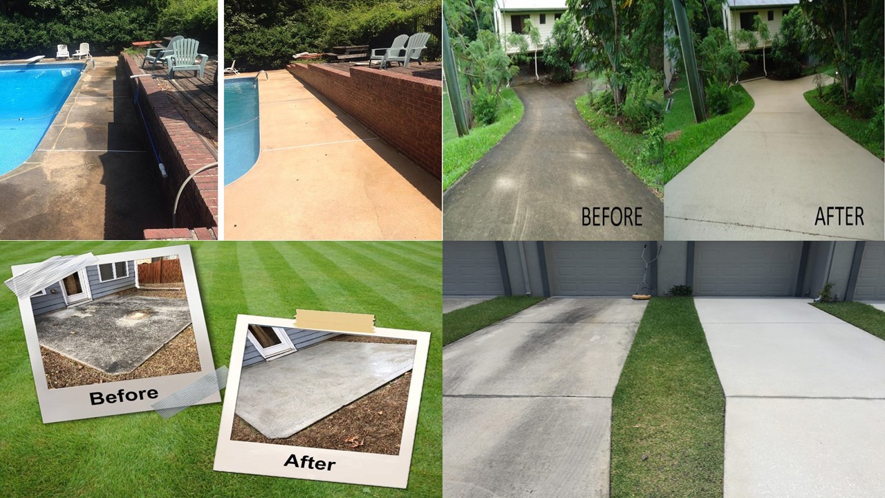 Before and After Pressure Washing  of Pool and Driveway